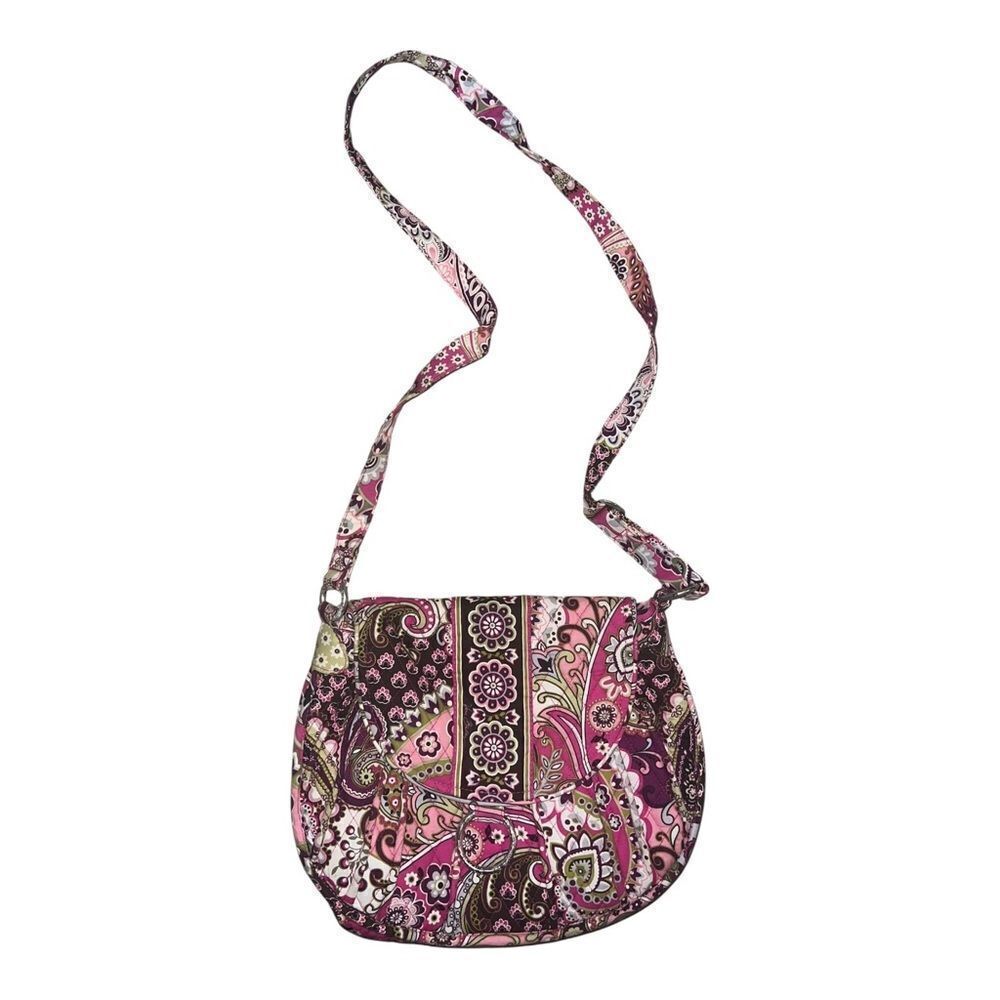 Vera Bradley Very Berry Paisley Saddle Up Crossbody Purse Bag Pink Retired EUC